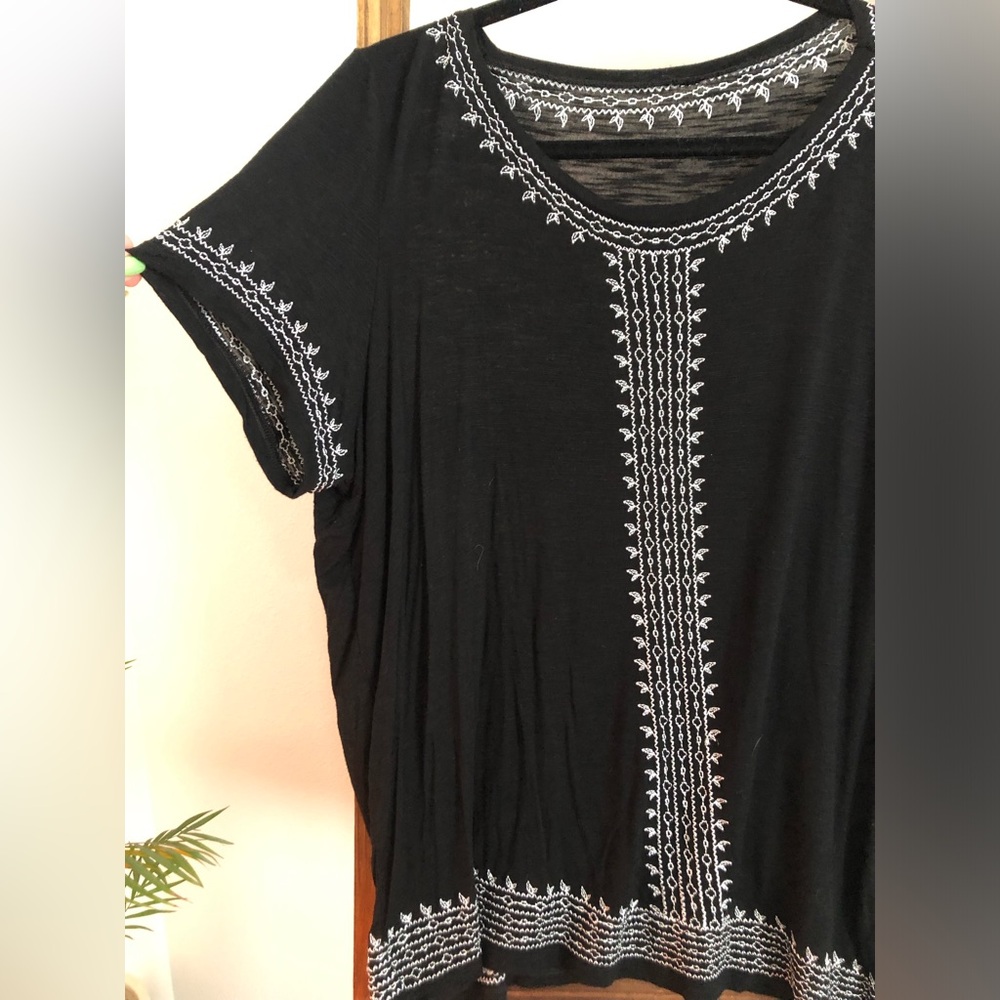 Black with White Embroidered Shirt